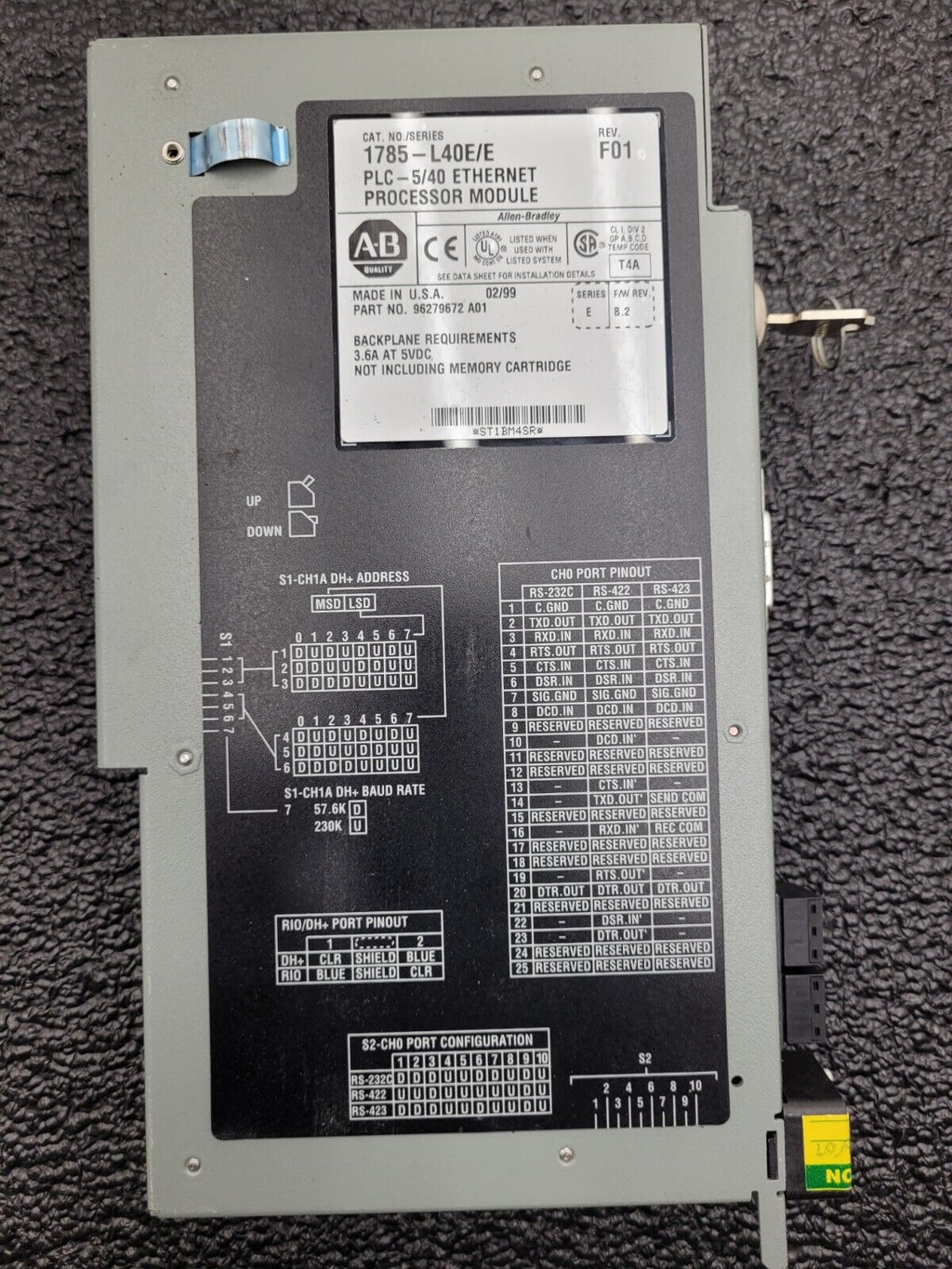 1785-L40E/E REV F01 Allen Bradley PLC 5/40 Ethernet Processor 1785L40E 02/99