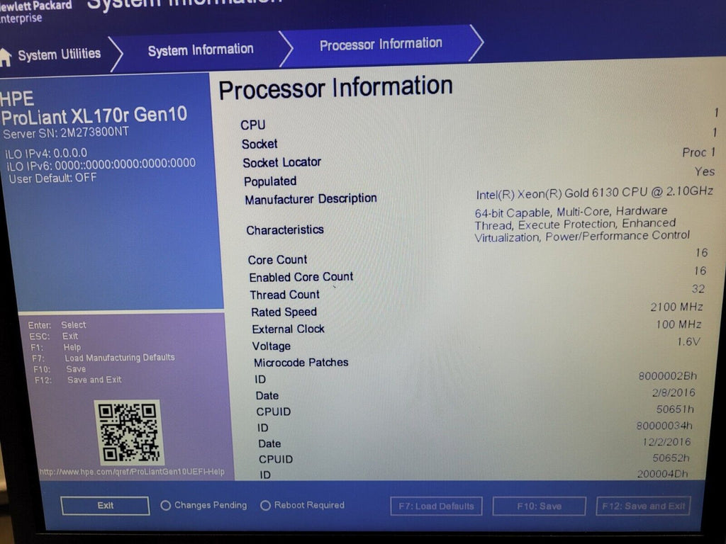 HPE ProLiant XL170R Gen10 Blade Server Xeon 6130 8Gb Ram