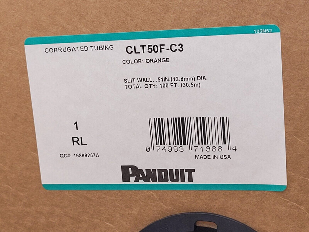 Panduit CLT50F-C3 Orange Currogated Slit Wall Wrap Cable Tubing 100FT 0.51" DIA