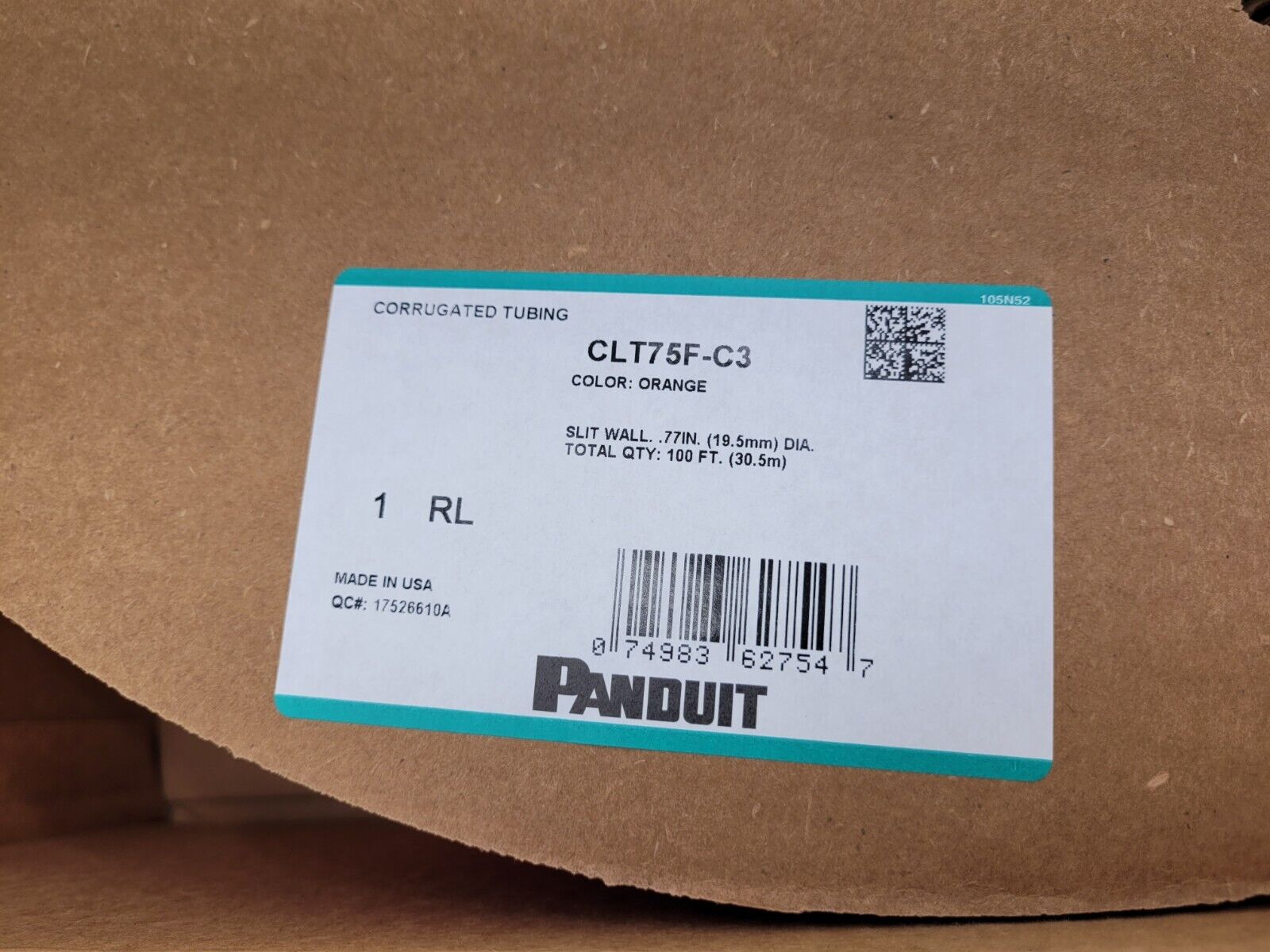 Panduit CLT75F-C3 Orange Currogated Slit Wall Wrap Cable Tubing 100FT 0.77" DIA