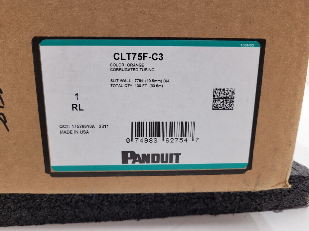 Panduit CLT75F-C3 Orange Currogated Slit Wall Wrap Cable Tubing 100FT 0.77" DIA