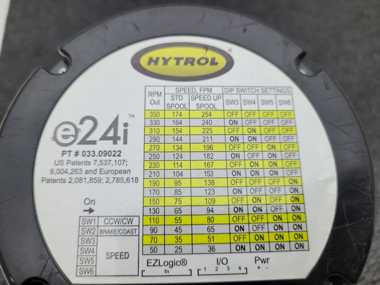 Hytrol 36W24 E24i Brushless Low Speed Adjustable 50-350RPM DC Motor PT 033.09022