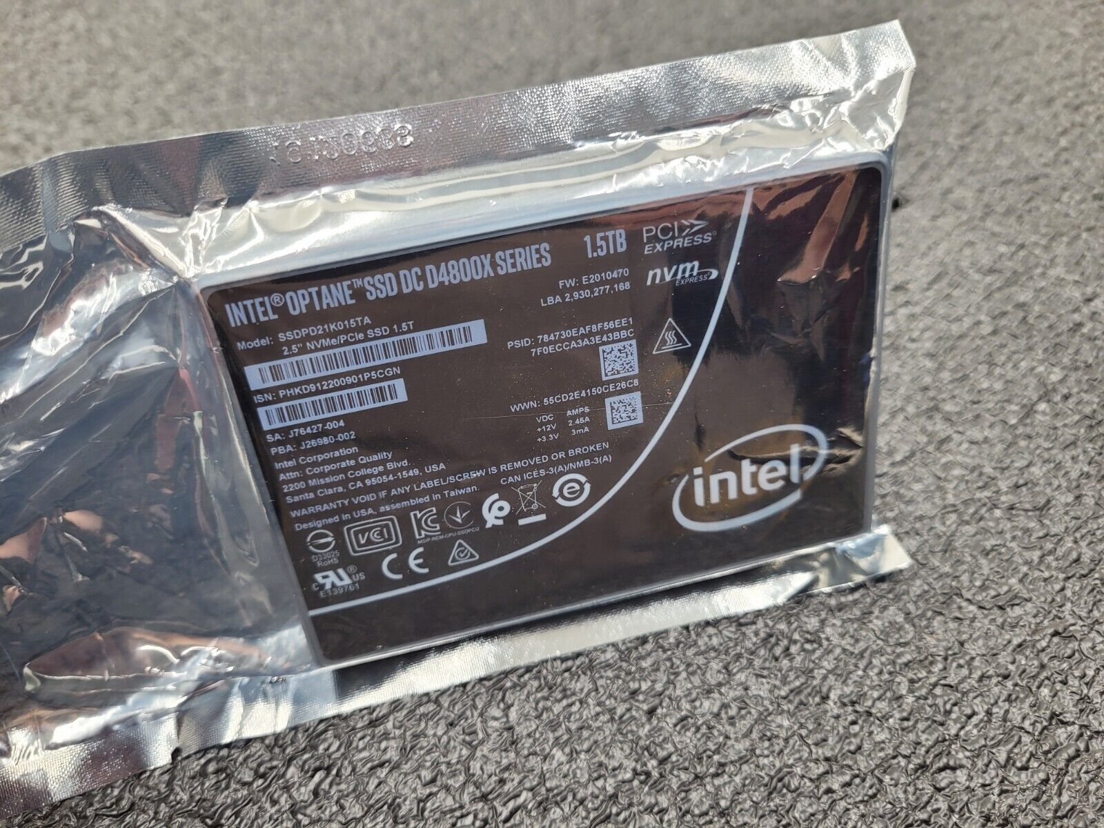 Intel Optane DC D4800X 1.5TB NVMe PCIe 3.0 2.5in SSD DELL EMC SSDPD21K015TA NEW