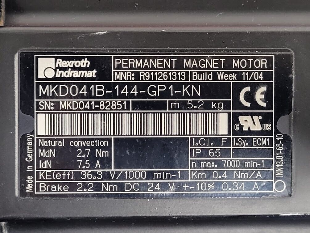 Rexroth Indramat MKD041B-144-GP1-KN Permanent Magnet Servo Motor 7000RMP w/brake