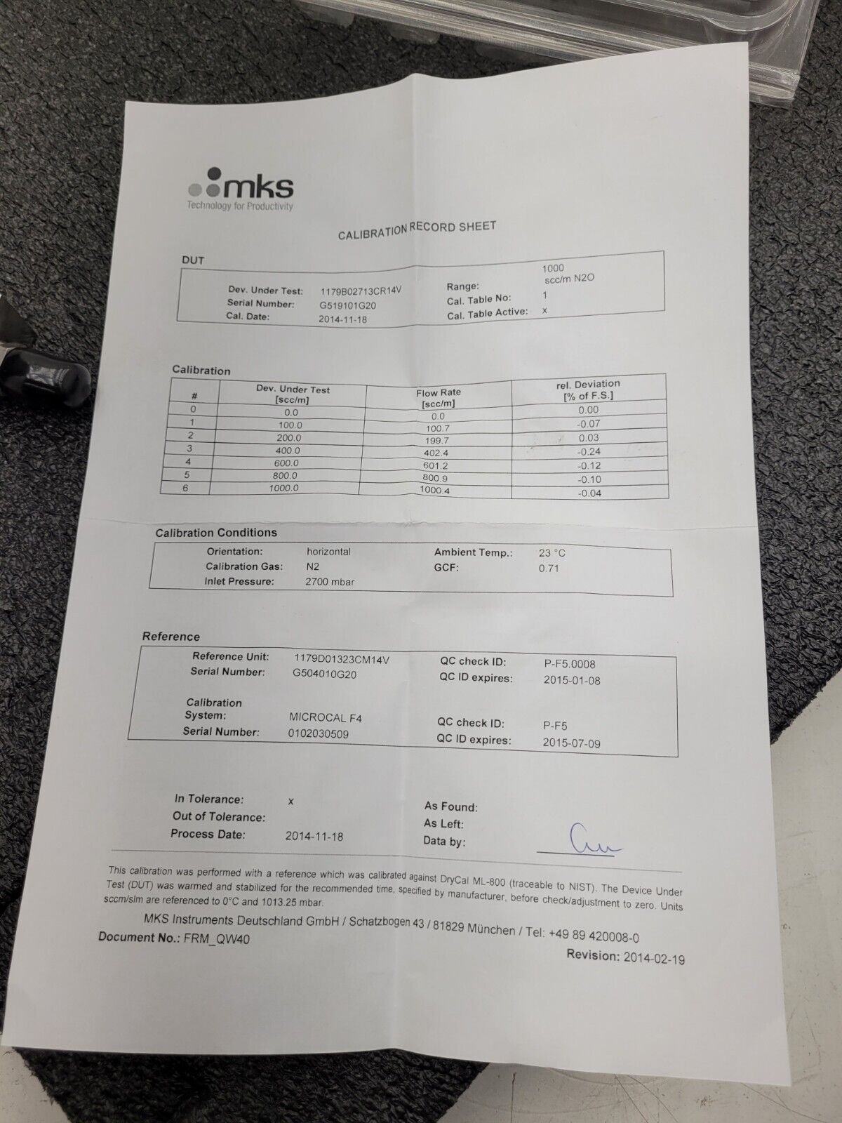 MKS 1179B02713CR14V Mass-Flo Mass Flow Controller 1000SCCM N20 Working Pull