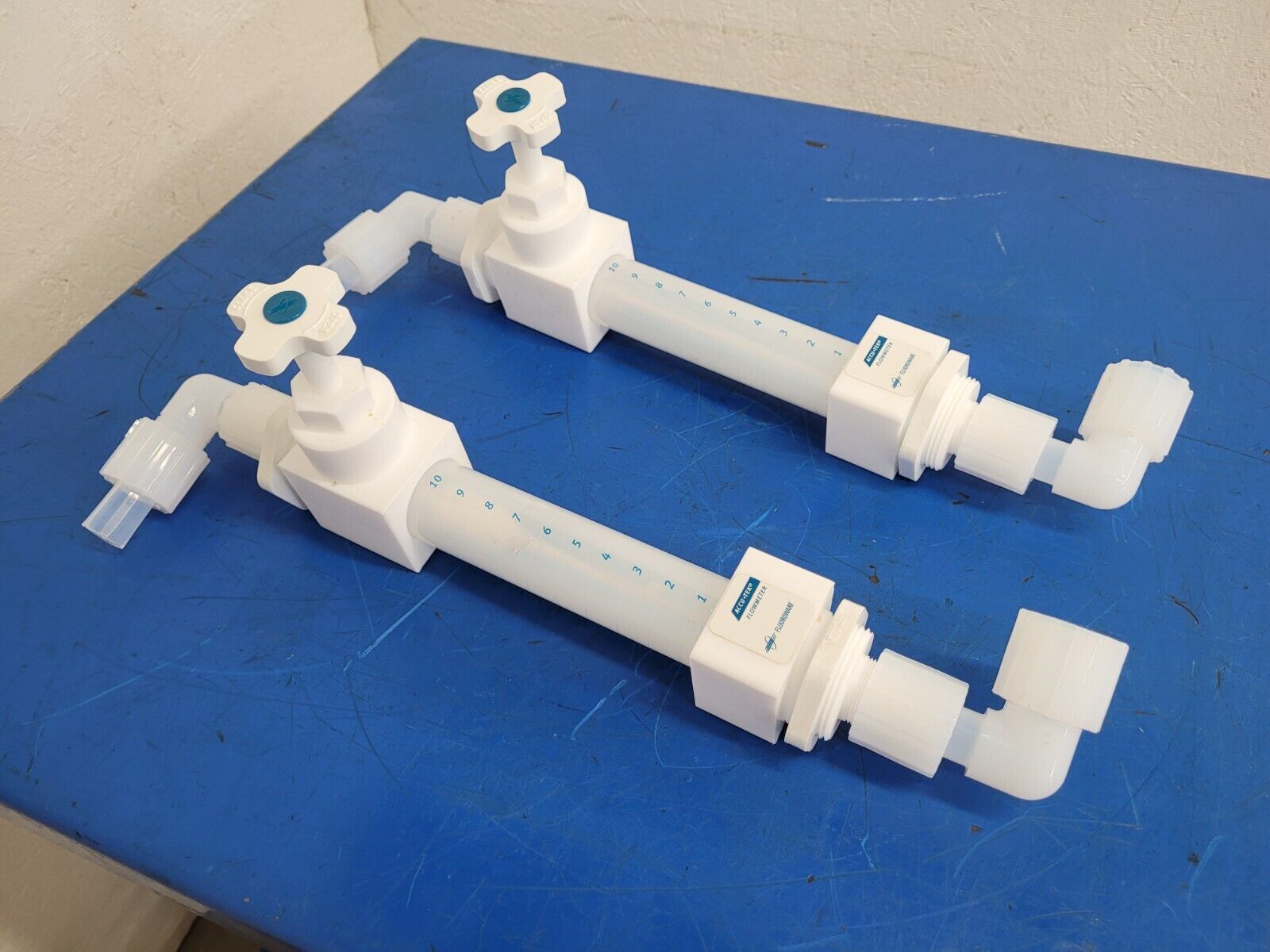 Lot of 2x ACCUTEK Fluoroware High Purity Adjustable Flowmeter 3/4" Flaretek