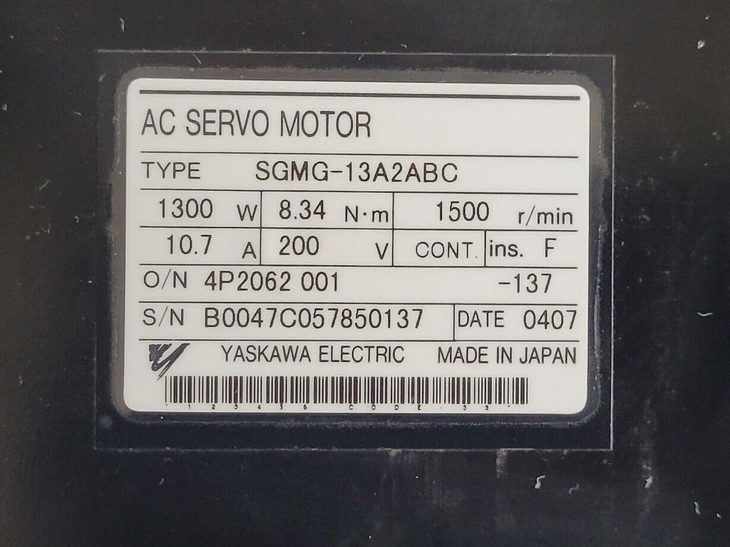 2005 Hass YASKAWA SGMG-13A2ABC AC Brushless Servo Motor 200V w/ Brake A