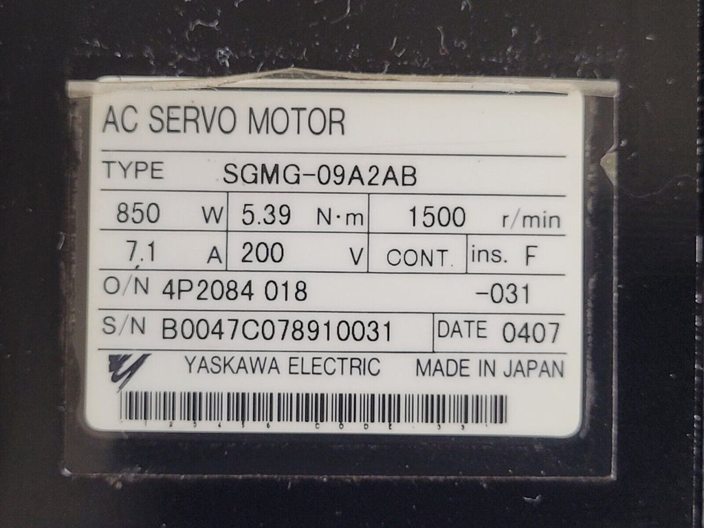 HAAS AC Servo Motor YASKAWA SGMG-09A2AB 2005 VF-2SS Working Pull Unit C