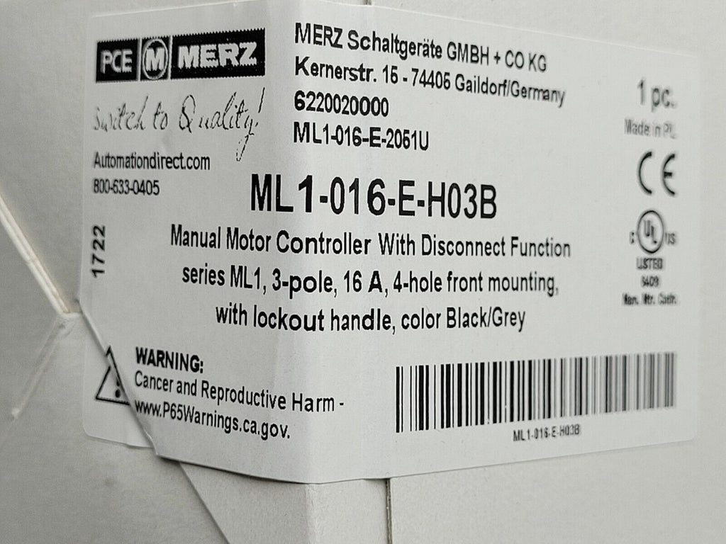 Lot of 6x MERZ ML1-016-E-H03B Manual Disconnect Switch 16A 3 Pole