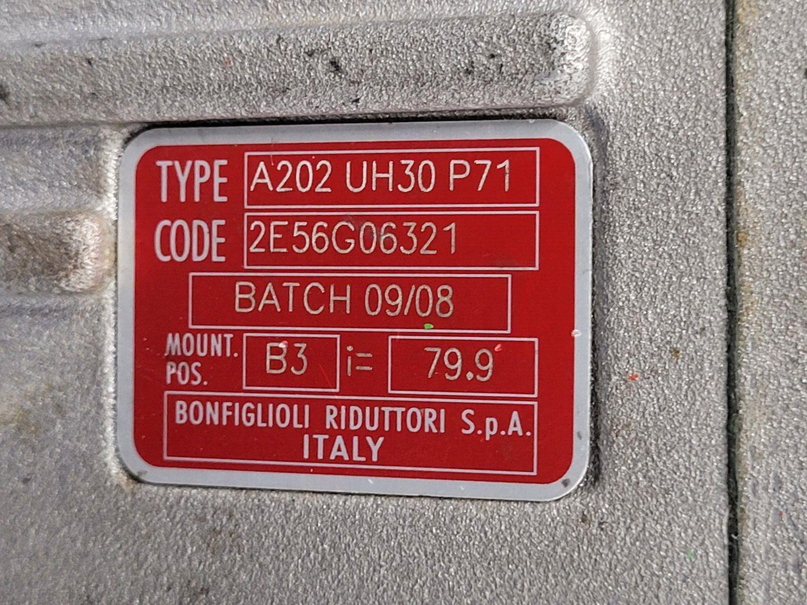 Bonfiglioli BN71A4 Gearmotor 3ph .25kw Right Angle 30mm Shaft Hole 80:1 Gearbox