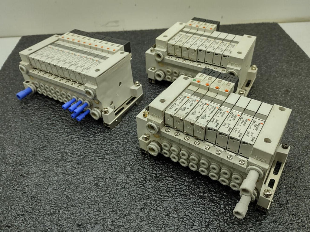 3x SMC Pneumatic Valve Block Solenoid Manifold 24VDC 26 Valves Total Lot E