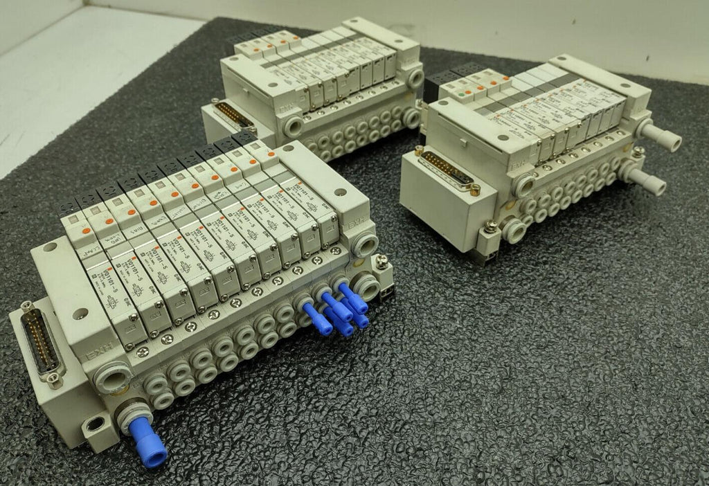 3x SMC Pneumatic Valve Block Solenoid Manifold 24VDC 26 Valves Total Lot E