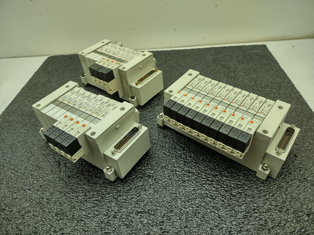 3x SMC Pneumatic Valve Block Solenoid Manifold 24VDC 26 Valves Total Lot E