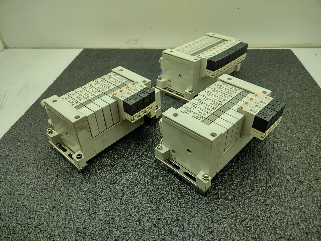 3x SMC Pneumatic Valve Block Solenoid Manifold 24VDC 26 Valves Total Lot E