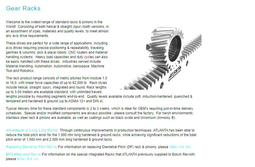 196" 2920100 Atlanta Module 2 Angled Gear Rack 1" wide 5 Sticks 27 Tooth Pinion