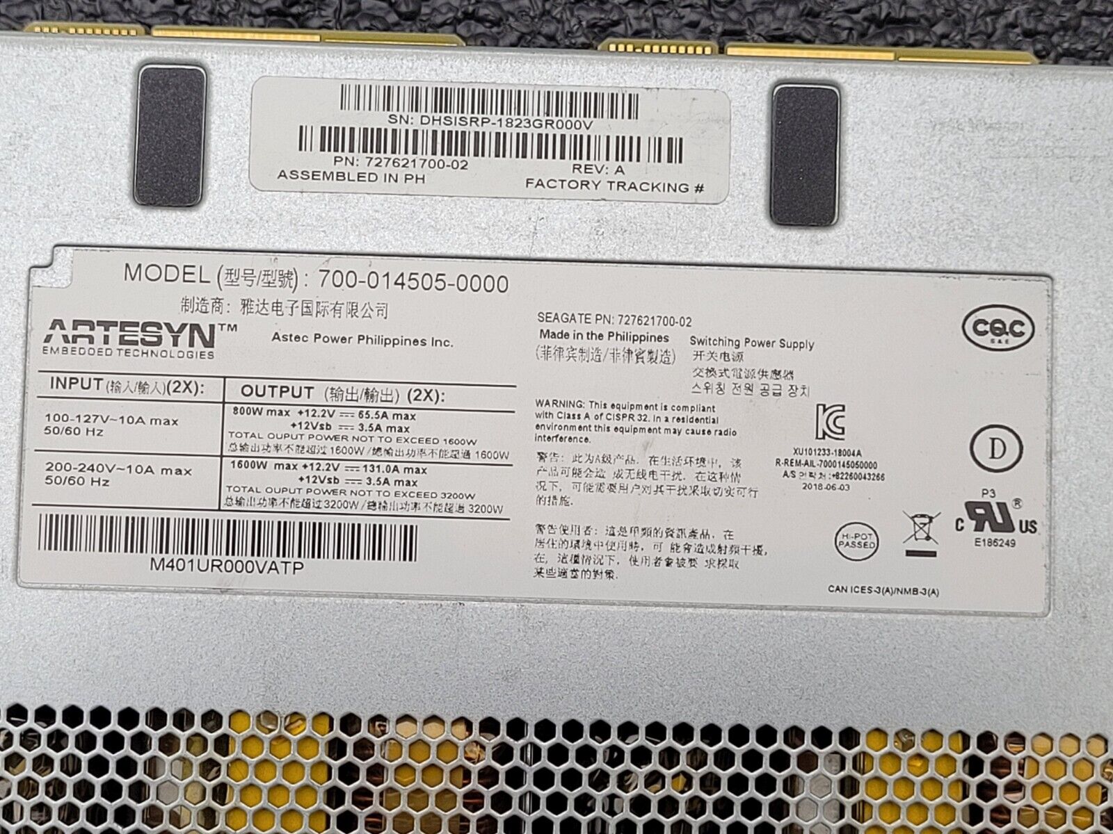 Lot of 2x Artesyn Server Power Supply 700-014505-0000 727621700-02 Server 3200W
