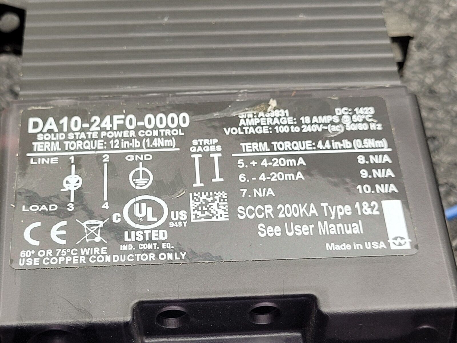 Lot of 2x Watlow DA10-24F0-0000 SRC Power Controller