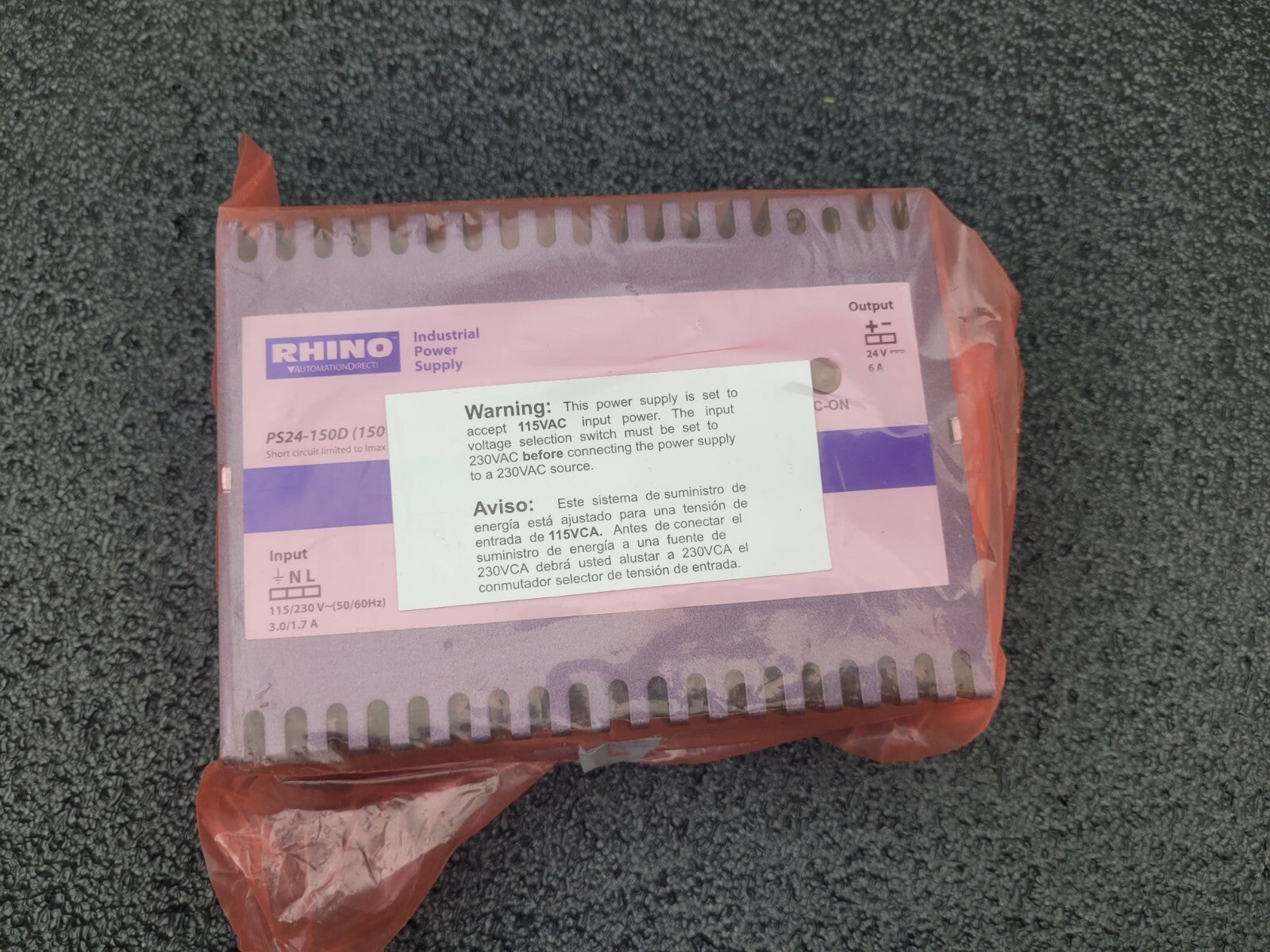 Automation Direct PS24-150D Rhino Switching Power Supply 150W 24VDC 6A