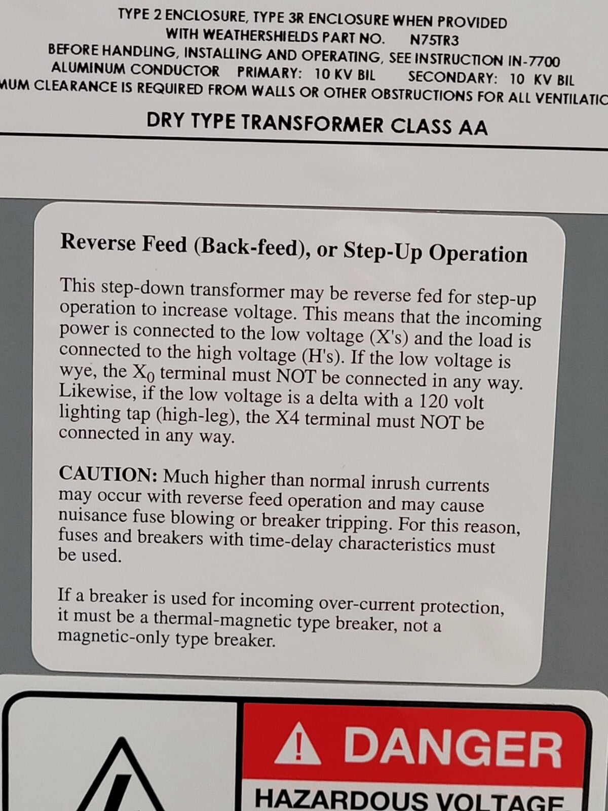 Federal Pacific 480V P 208Y/120 S 3PH Step Down T48LH2Y-45 Transformer 45KVA