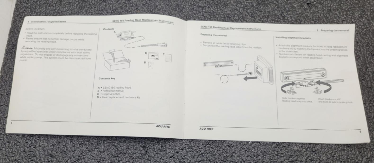 ACU-RITE 158171-01  SENC 150 READER HEAD 5um  T4 ' CABLE Open Box