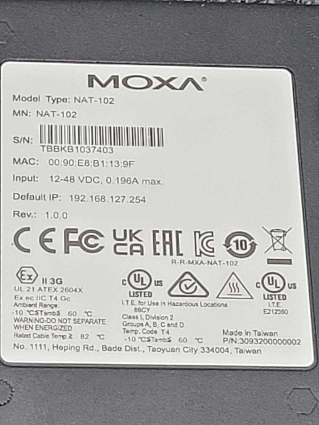 Moxa NAT-102 Industrial NAT Router / 2 Port NAT Device
