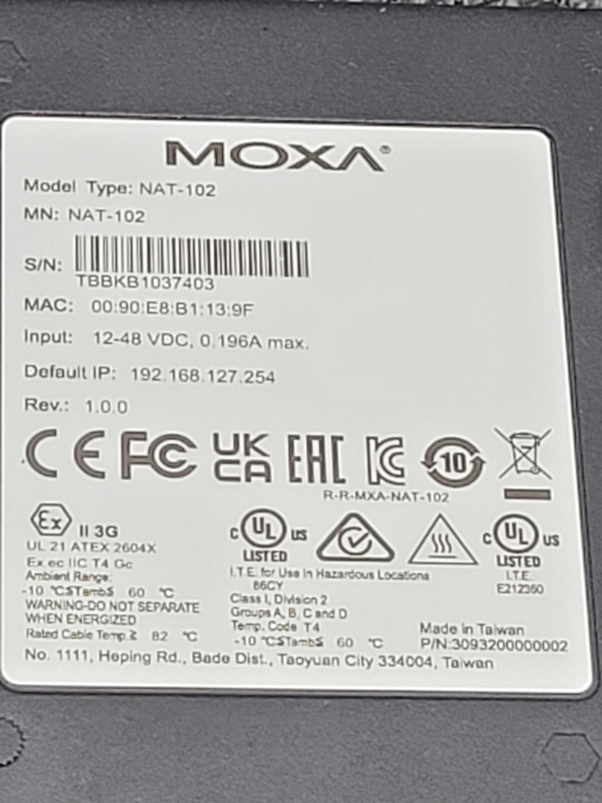 Moxa NAT-102 Industrial NAT Router / 2 Port NAT Device