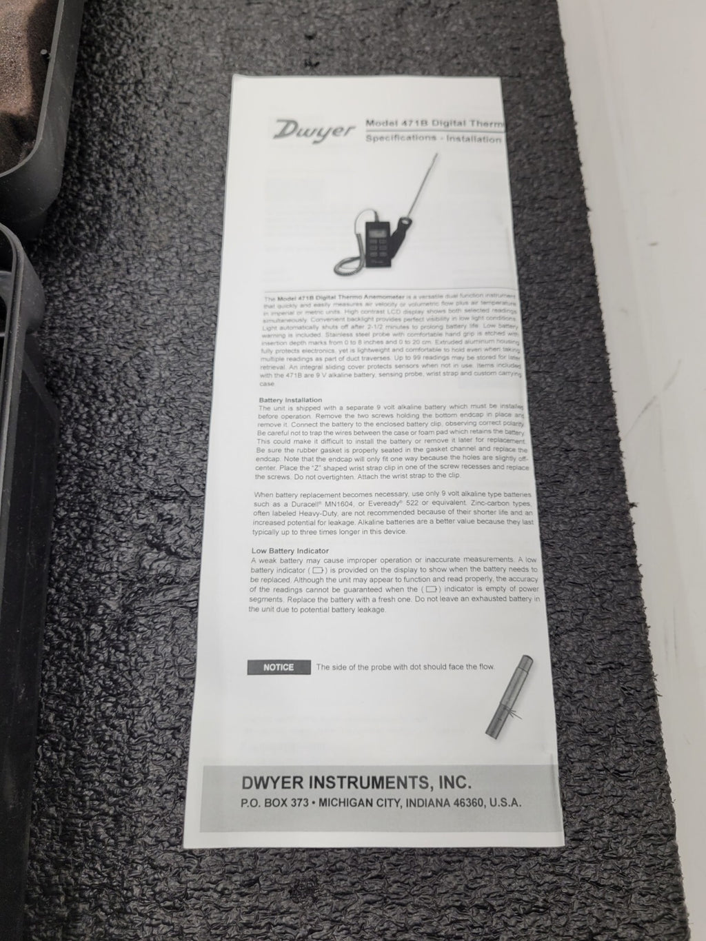 Dwyer Digital Thermo Anemometer Model 471B Air velocity 0-6000 FPM,-20 to 212°F