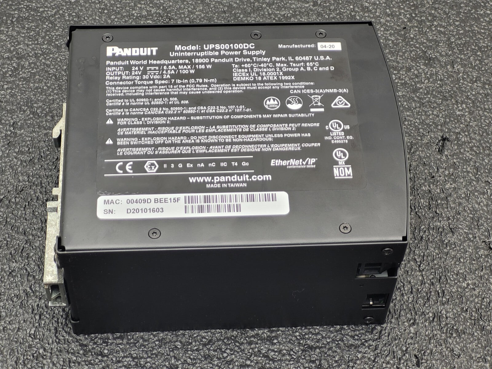 Panduit UPS UPS00100DC Uninterruptible Power Supply 100W 24VDC, Maintenance Free