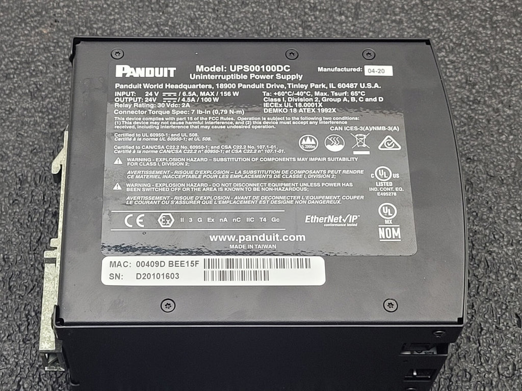 Panduit UPS UPS00100DC Uninterruptible Power Supply 100W 24VDC, Maintenance Free