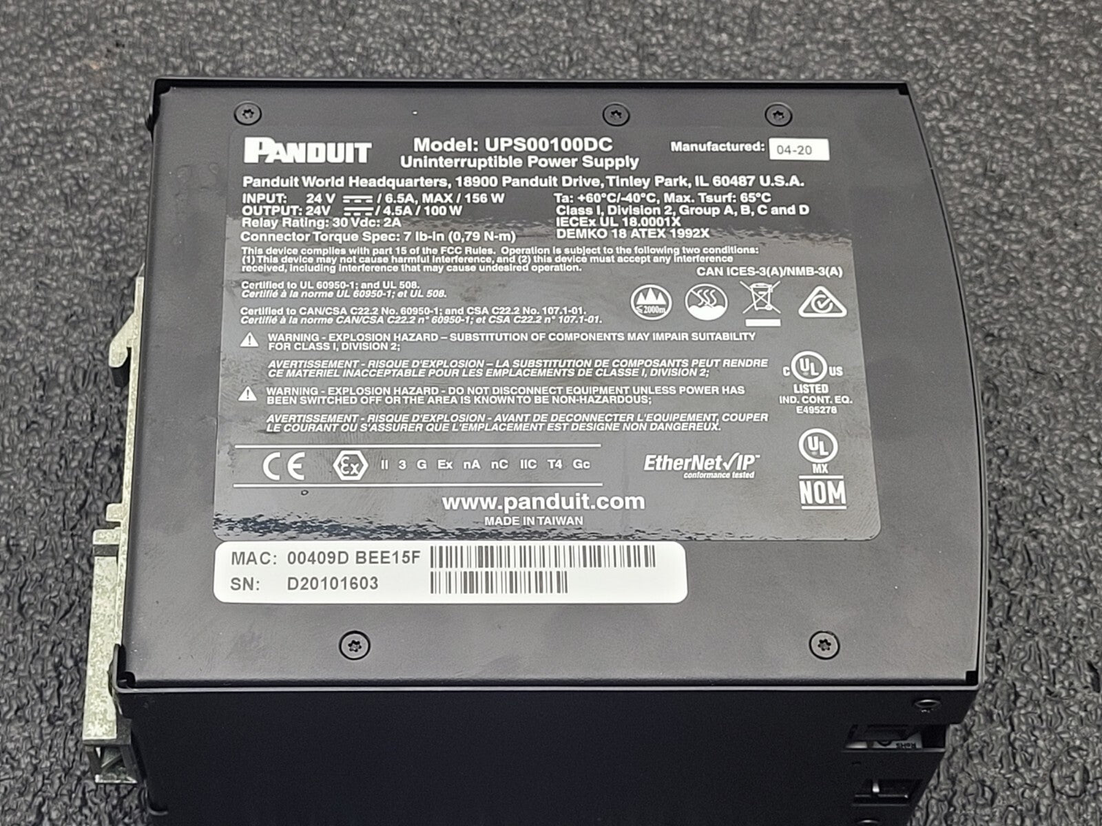 Panduit UPS UPS00100DC Uninterruptible Power Supply 100W 24VDC, Maintenance Free