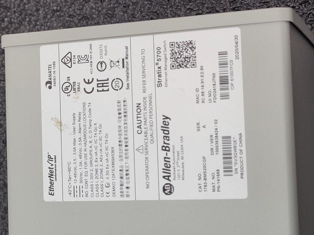 Allen Bradley 1783-BMS20CGP Stratix 5700 1783BMS20CGP New Open Box