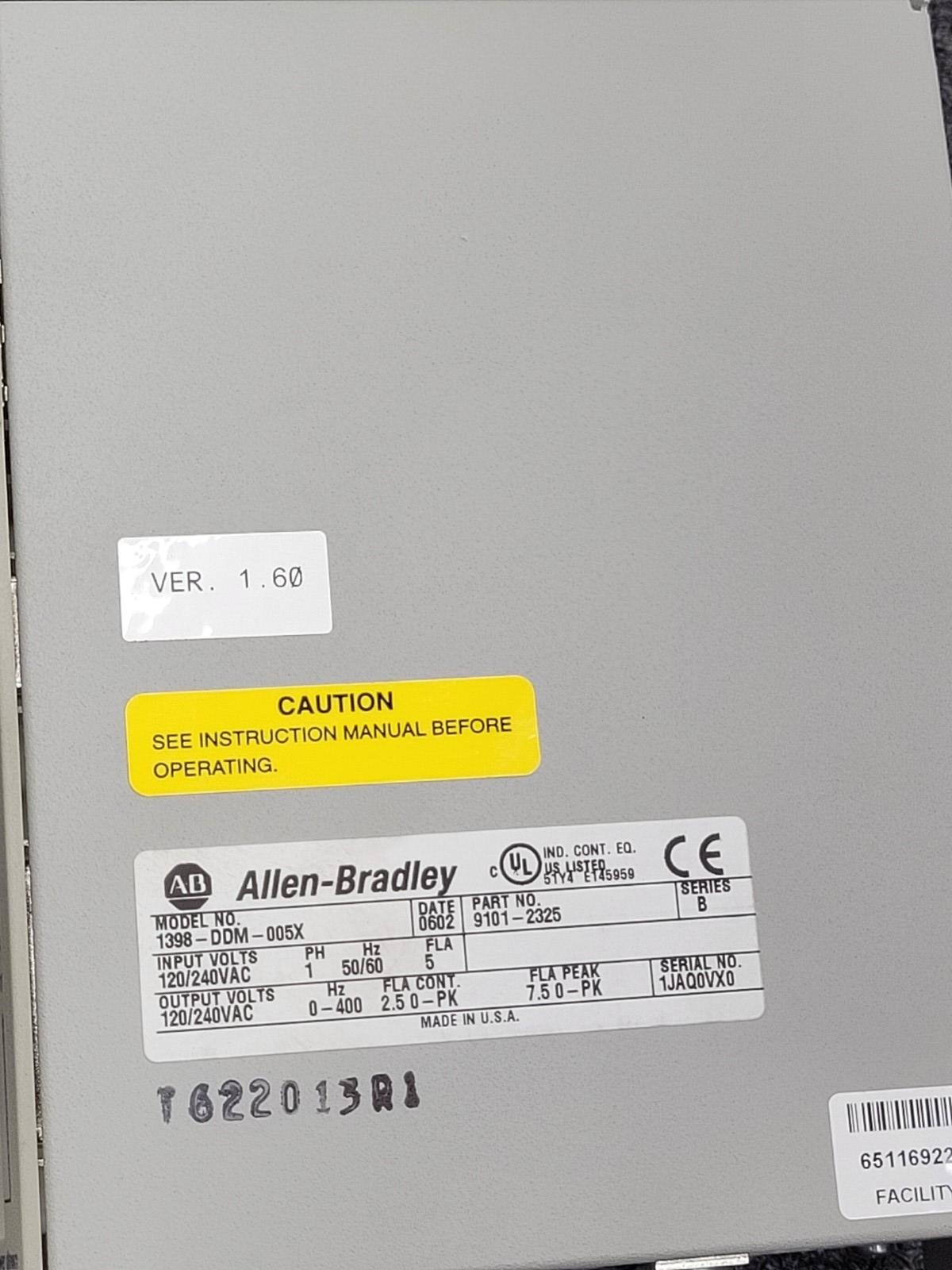ALLEN BRADLEY ULTRA SERIES 1398-DDM-005X SER A SERVO DRIVE