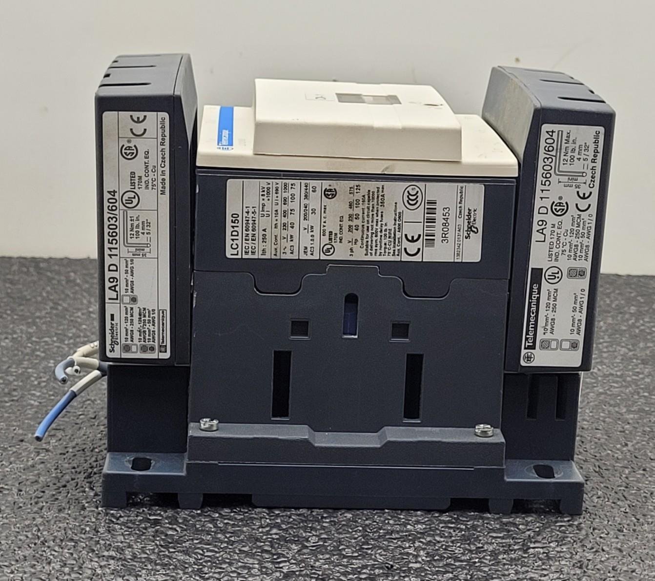 Telemecanique Contactor LC1D150 Aux Contact w/ LA9 D 115603/604 Lugs 24VDC Coil