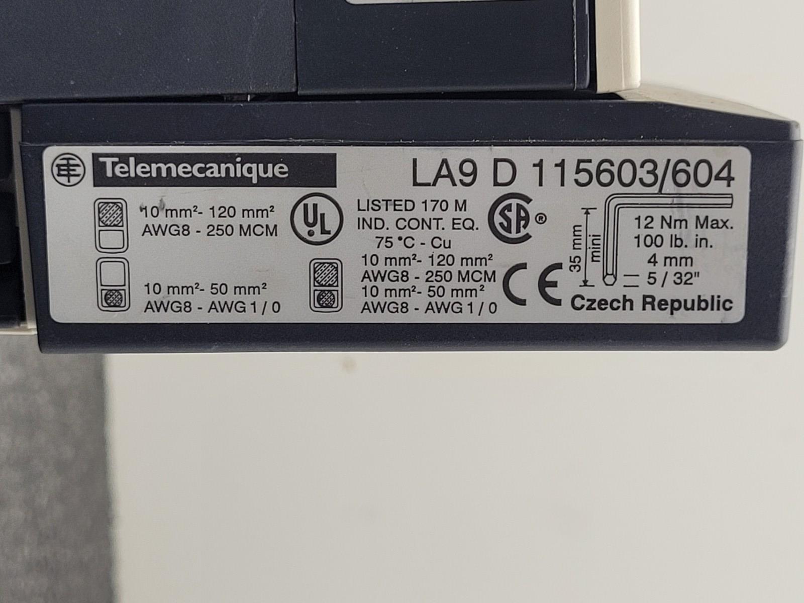 Telemecanique Contactor LC1D150 Aux Contact w/ LA9 D 115603/604 Lugs 24VDC Coil