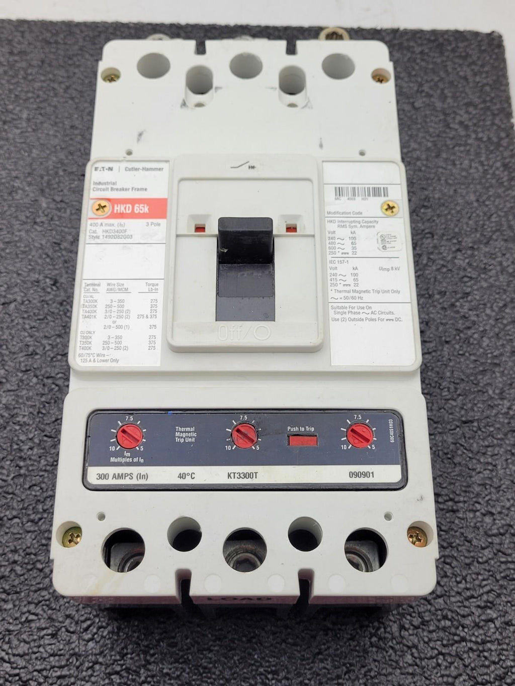 Eaton Cutler Hammer HKD3400F / HKD 65K 3-pole 600V 400A Breaker w/ KT3400T trip