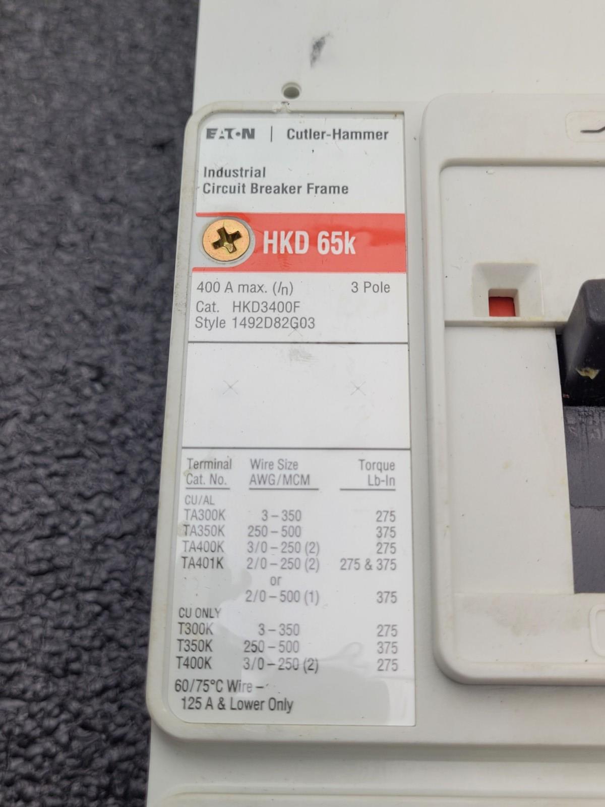 Eaton Cutler Hammer HKD3400F / HKD 65K 3-pole 600V 400A Breaker w/ KT3400T trip