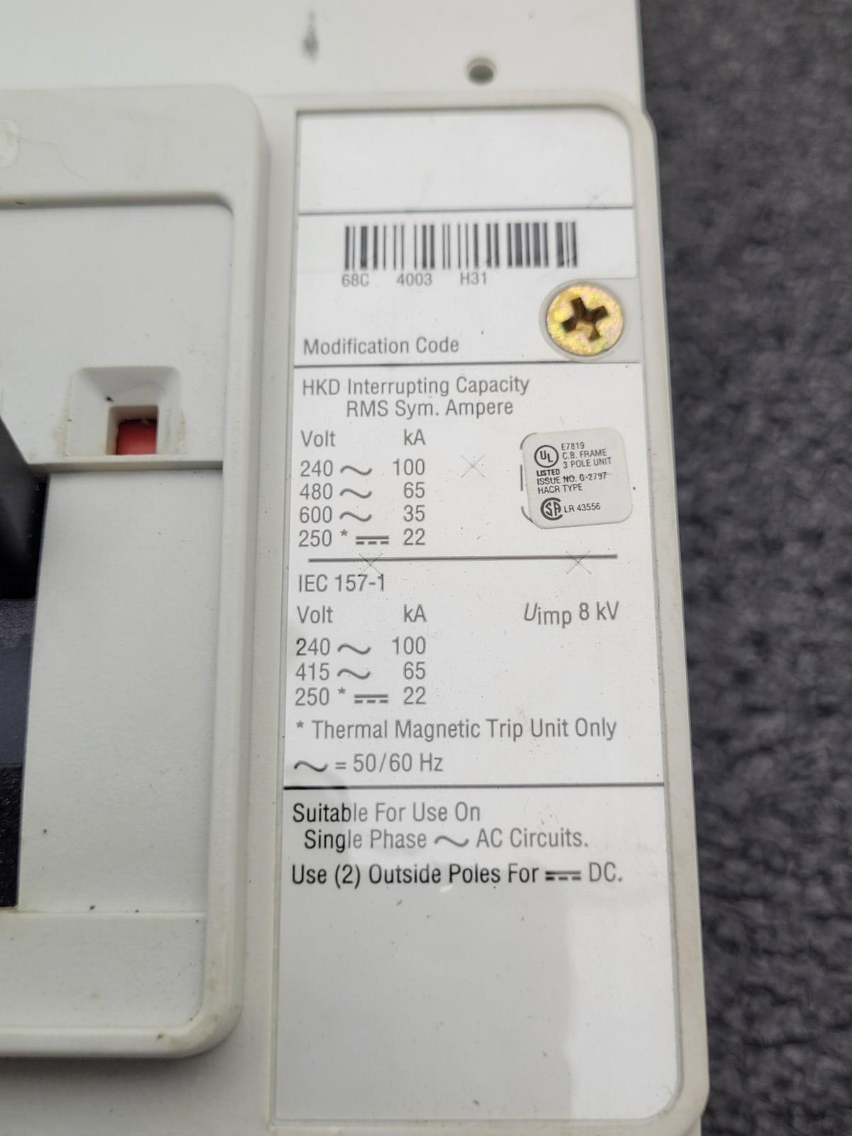 Eaton Cutler Hammer HKD3400F / HKD 65K 3-pole 600V 400A Breaker w/ KT3400T trip