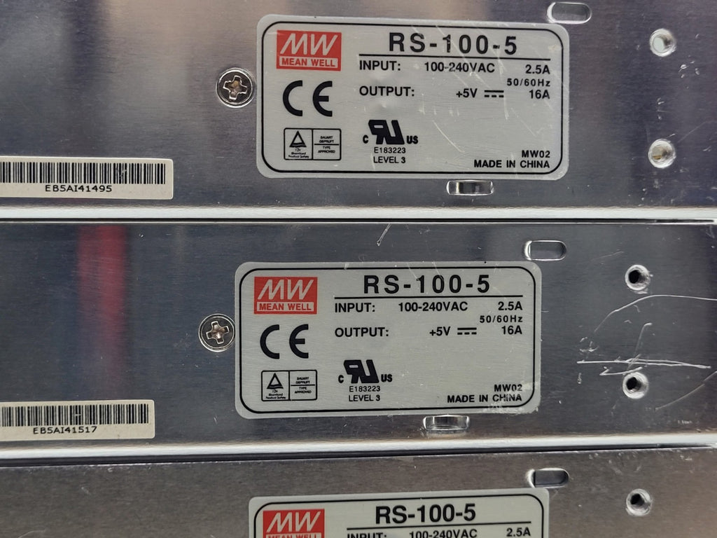 Lot of 22 Mean Well RS-100-5  / S-100F-5 Power Supply 100W 5VDC/16A, 5VDC/20A