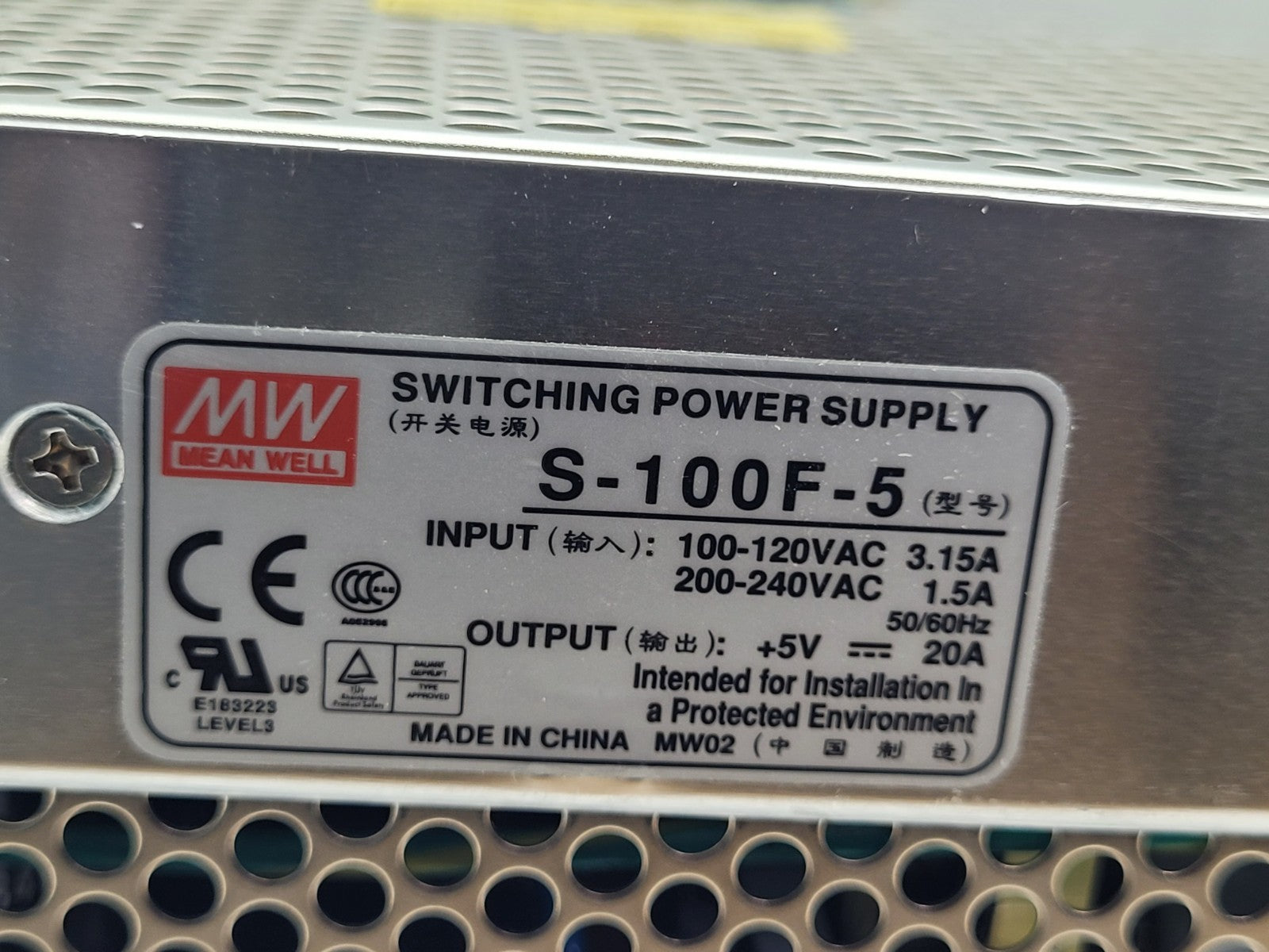 Lot of 22 Mean Well RS-100-5  / S-100F-5 Power Supply 100W 5VDC/16A, 5VDC/20A