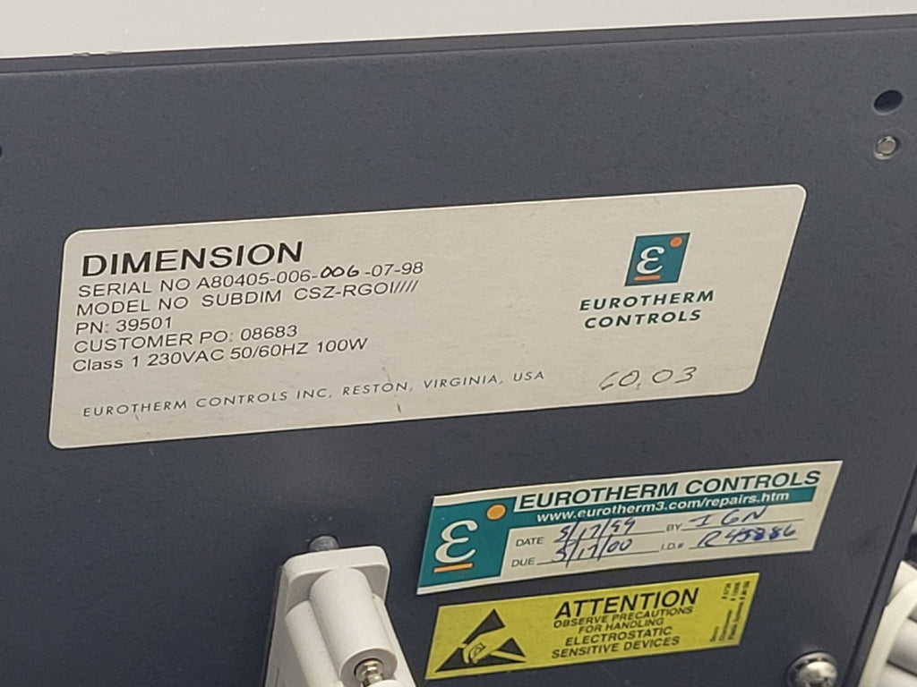 CSZ Temperature Chamber Controls Eurotherm Dimension II 8705 Subdim 39501 39700