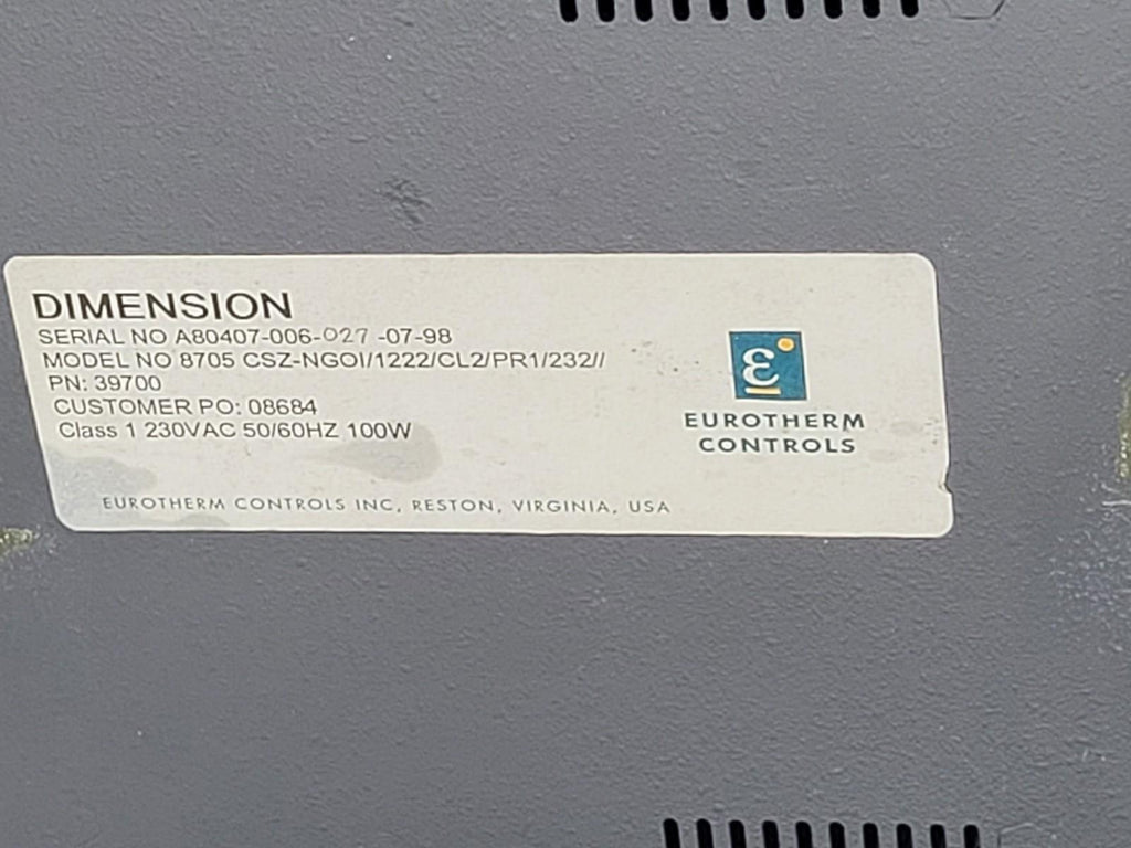 CSZ Temperature Chamber Controls Eurotherm Dimension II 8705 Subdim 39501 39700