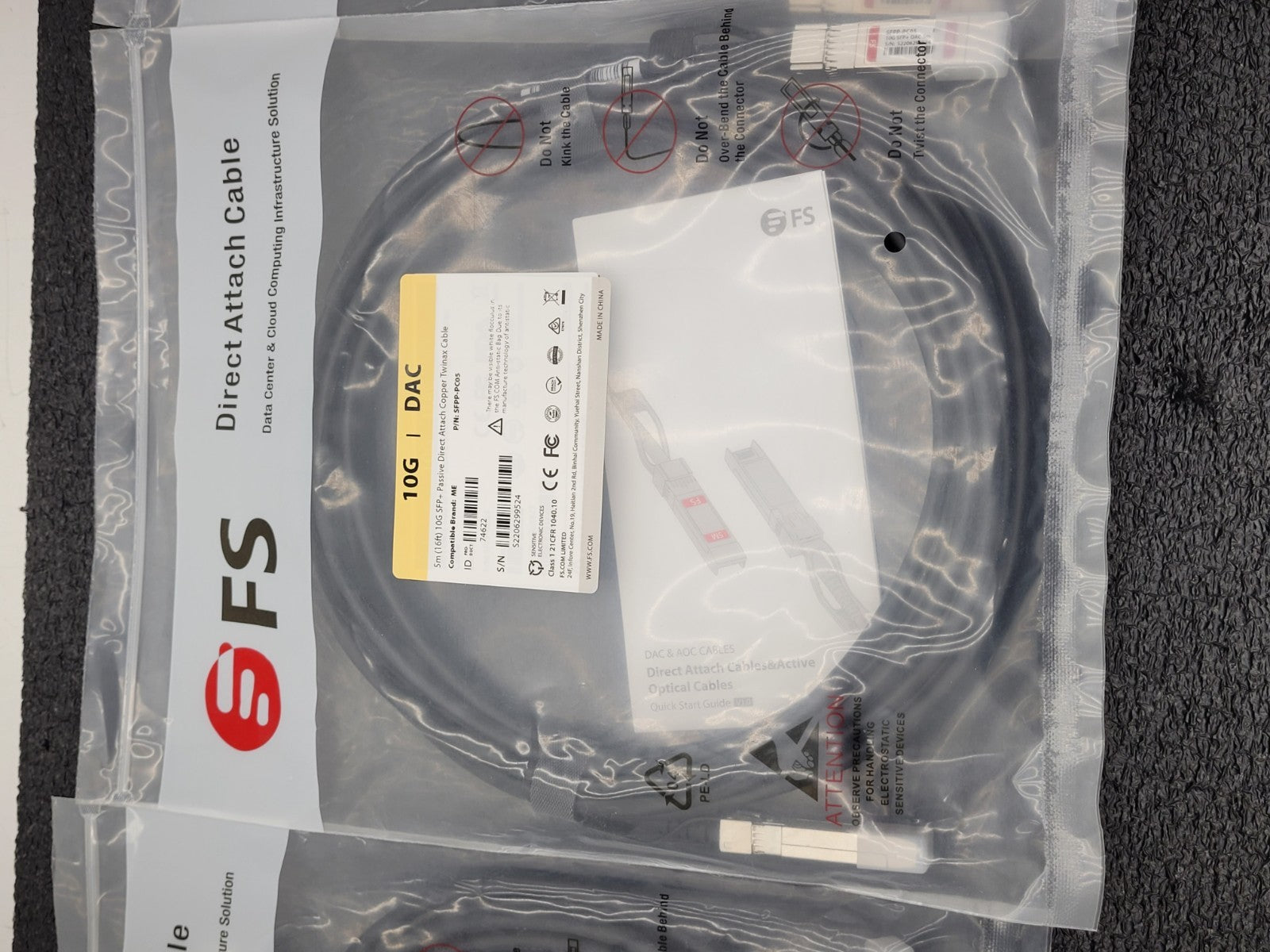 lot of 3 new 10G SPF+ Passive Direct Attach Copper Twinax Cable, p/n SFPP-PC05