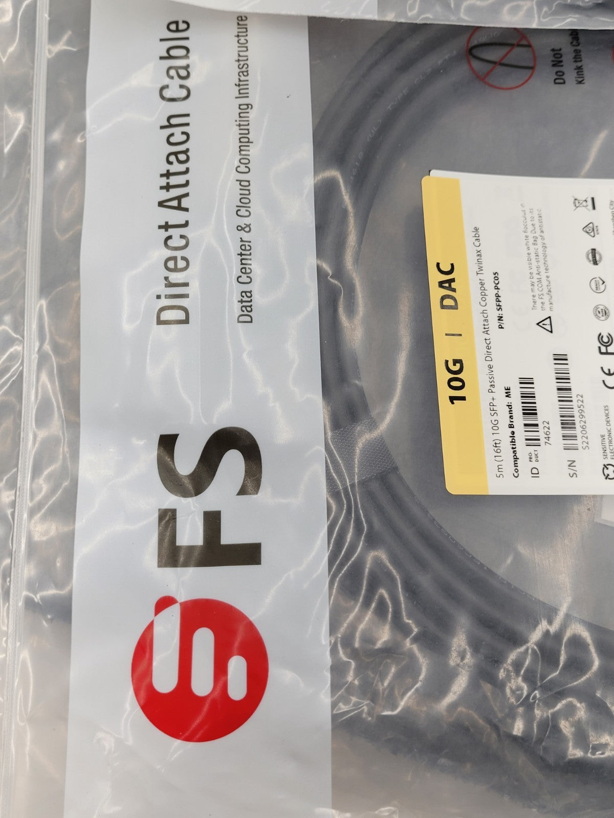 lot of 3 new 10G SPF+ Passive Direct Attach Copper Twinax Cable, p/n SFPP-PC05