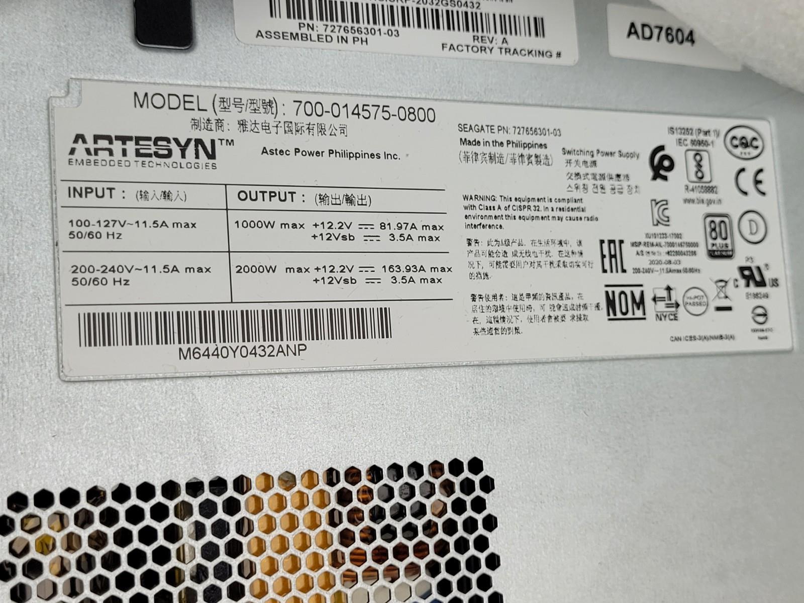 ARTESYN 700-014575-0800 Hot Swap Server Power Supply 2000W.