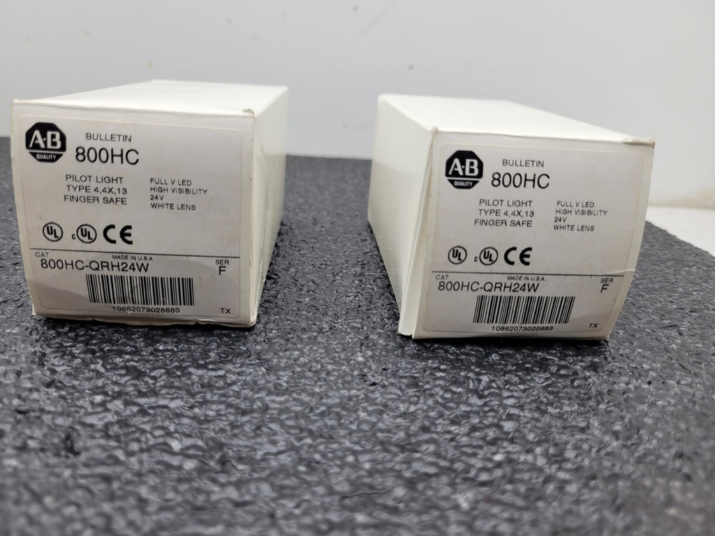 Lot of 3x ALLEN-BRADLEY AB  800HC-QRH24W QRH24G Pilot Lite 2x White 1x Green NEW