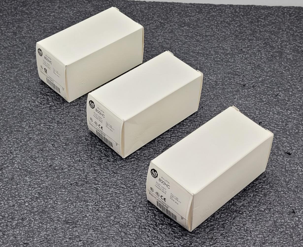 Lot of 3x ALLEN-BRADLEY AB  800HC-QRH24W QRH24G Pilot Lite 2x White 1x Green NEW