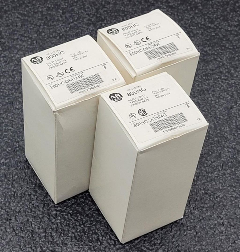 Lot of 3x ALLEN-BRADLEY AB  800HC-QRH24W QRH24G Pilot Lite 2x White 1x Green NEW