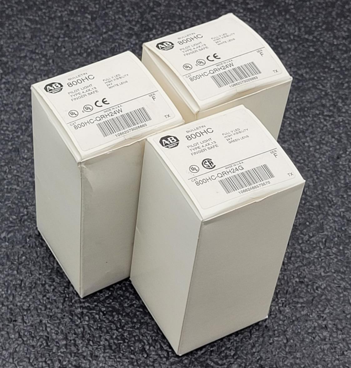 Lot of 3x ALLEN-BRADLEY AB  800HC-QRH24W QRH24G Pilot Lite 2x White 1x Green NEW