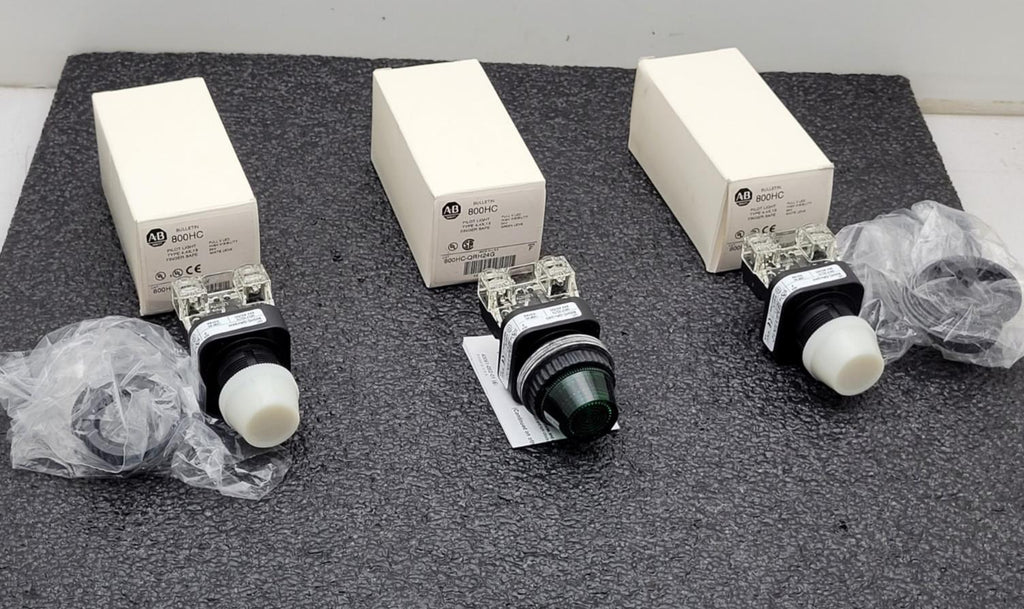 Lot of 3x ALLEN-BRADLEY AB  800HC-QRH24W QRH24G Pilot Lite 2x White 1x Green NEW