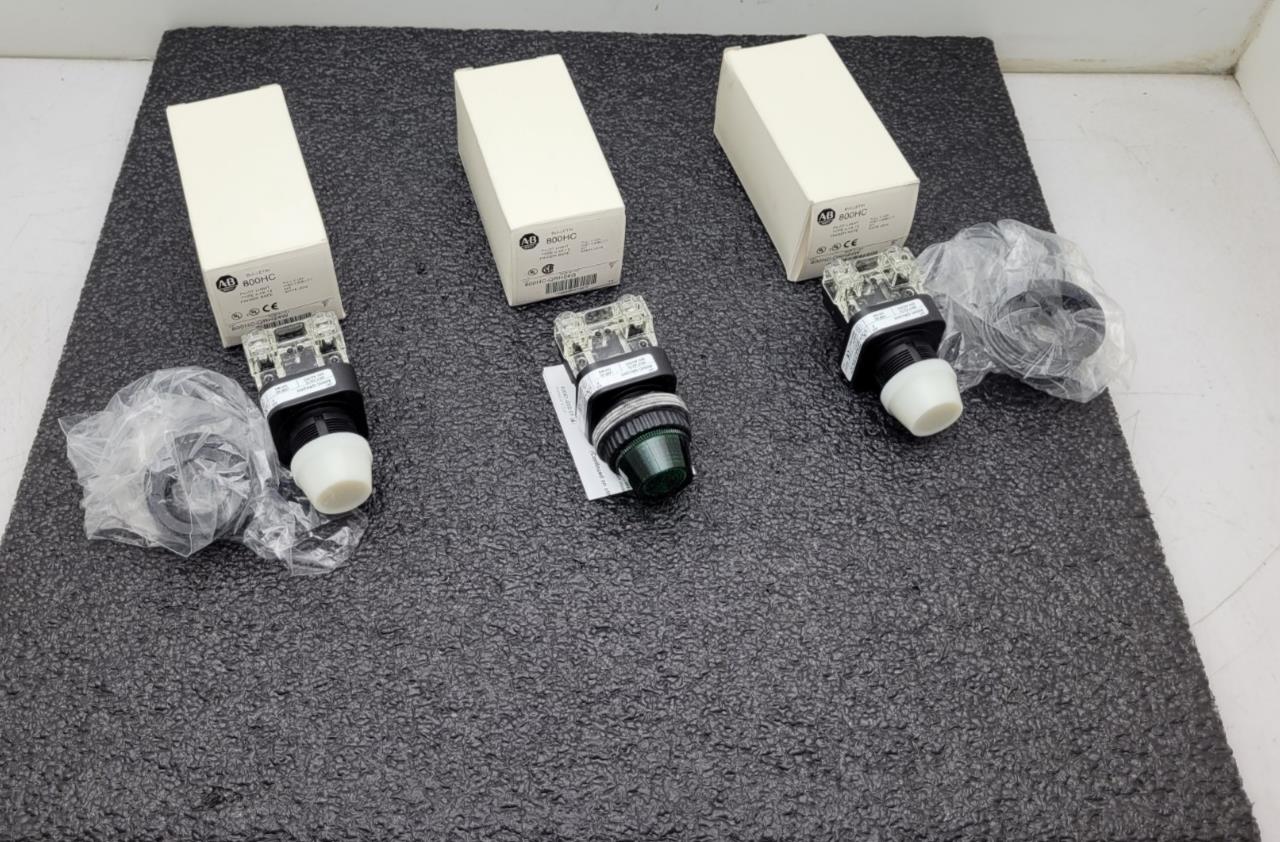Lot of 3x ALLEN-BRADLEY AB  800HC-QRH24W QRH24G Pilot Lite 2x White 1x Green NEW